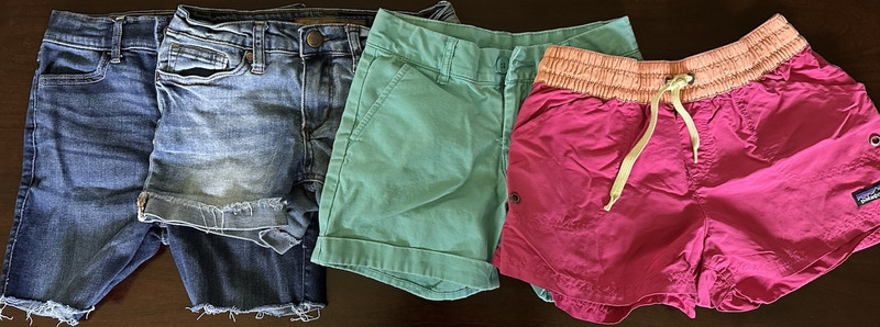 Patagonia Girls Size 8 Shorts Lot Denim Green Pink Drawstring Elastic Waist