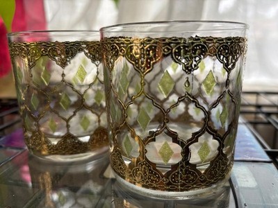 Gold Detailed Scotch Glass with Green Details Vintage
