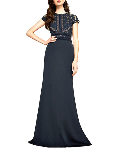 NEW, Tadashi Shoji Lace & Crepe A-Line Gown in Navy Sz 10 #LD382