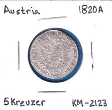 1820A Austria 5 Kreuzer (KM-2123) .328 ASW Silver!!! [Francis I]  Vienna Mint