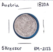 1820A Austria 5 Kreuzer (KM-2123) .328 ASW Silver!!! [Francis I]  Vienna Mint