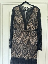 ASTR The Label Women’s Chelsi Black And Nude Long Sleeve Lace Dress Size XL