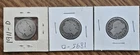 3 Barber Quarter Dollars 1892 S 1895 O 1911 D 90% Silver Quarters Low Mint #