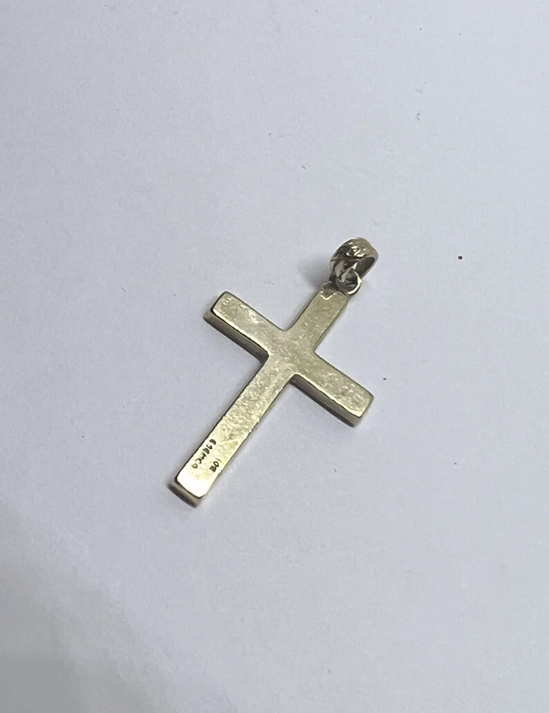 Yellow gold cross pendant 10k engraved flower lines 1 signed