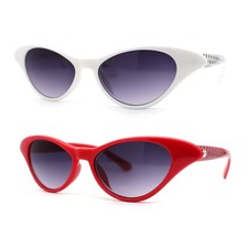 Womens Retro Cat Eye Polka Dot Arm Plastic Rim Sunglasses
