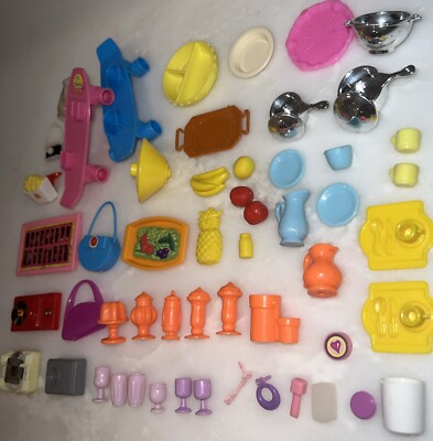 VTG Barbie Doll Accessory Lot Cookware Plates Food Camera Skateboard Mattel Plus