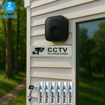 Blink Outdoor Add-On 1080p HD Wireless Security Camera + 6 Batteries + CCTV Sign