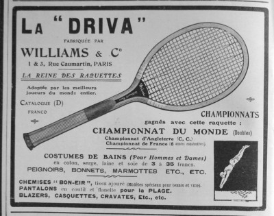 PRESSEWERBUNG 1909 DIE KÖNIGIN DER TENNISSCHLÄGER DRIVA WILLIAMS & C°