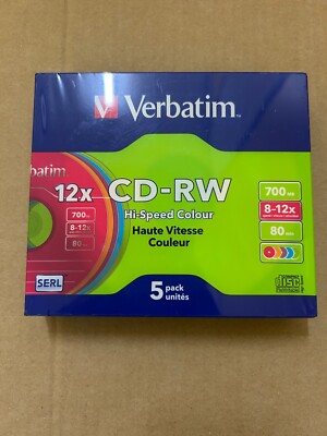 Verbatim 43167 12 x CD-RW Farbe Hi Speed 8-10 x 700 MB - Brandneu Versiegelt