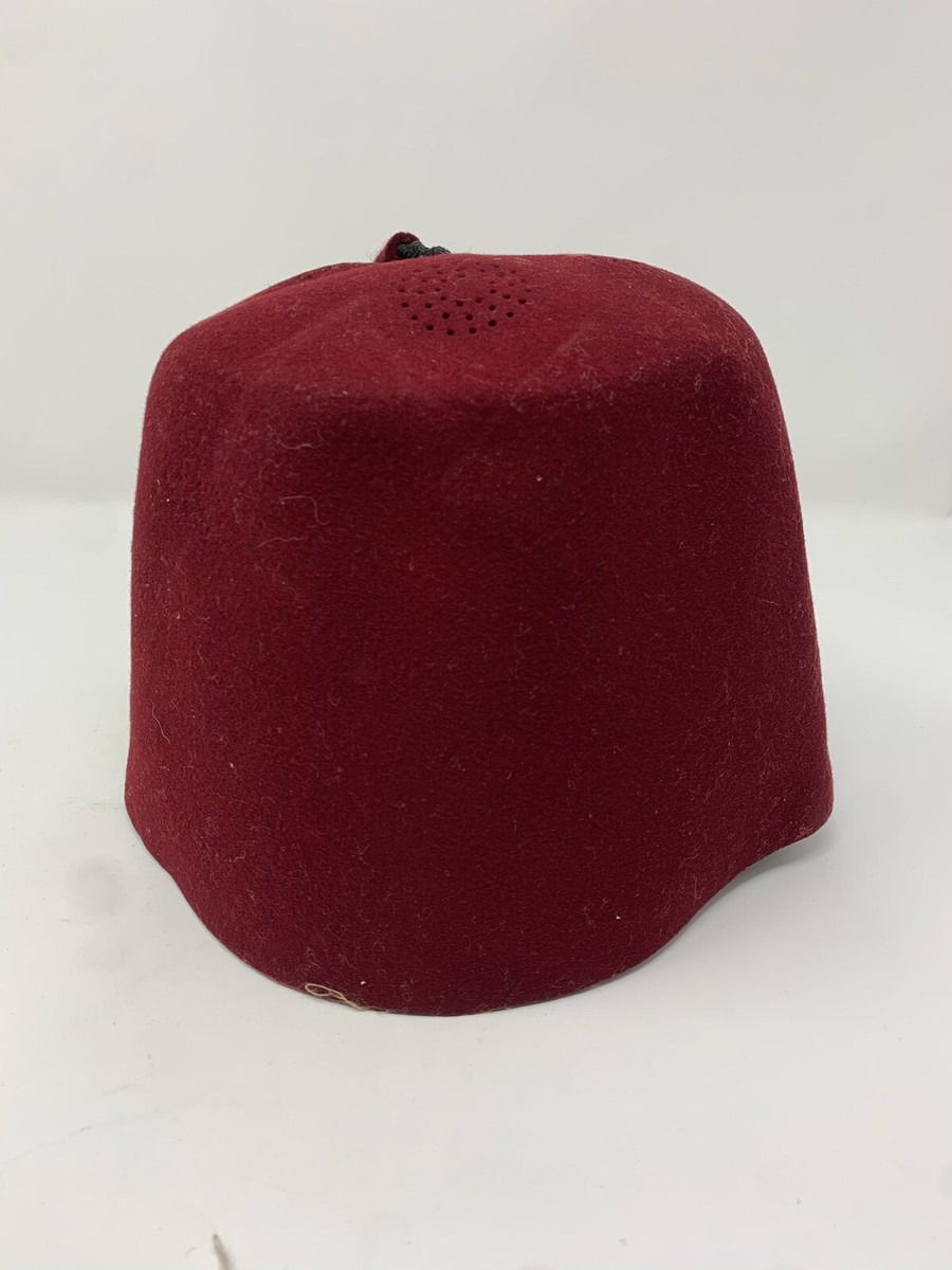 Vintage “HELLA” Fez & Carrier Antique 1890-1920s Hella Shriners Fez Maroon Wool Hat by the  main image 4