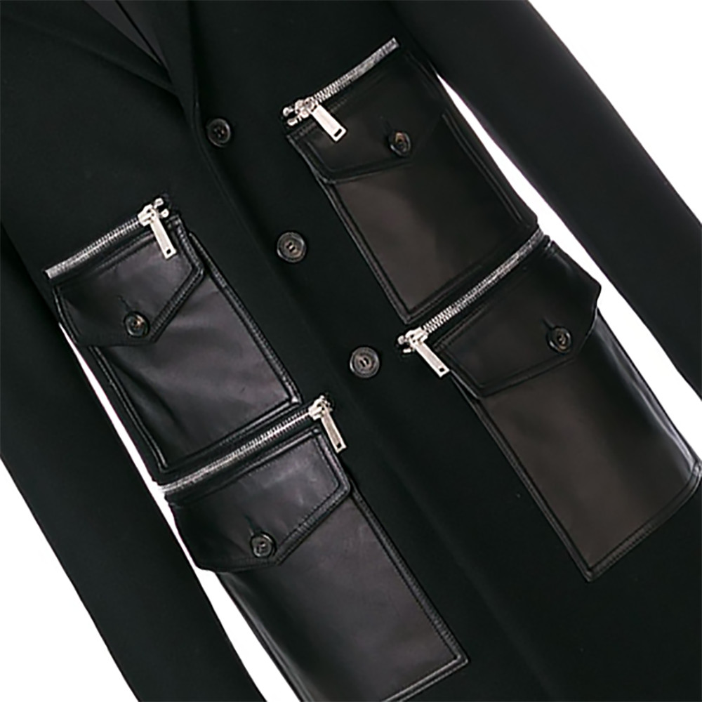 DSQUARED2 Black Wool Leather Coat with Zipped Pockets, Size 50 image 7