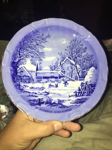 Currier & Ives Collector Plate 8" (THE FARMERS HOME - WINTER) Blue, Japan