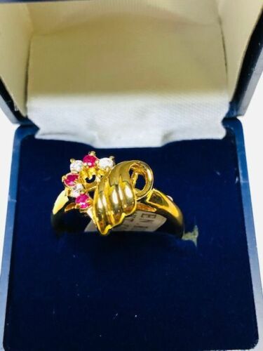 14K Gold Plated Ruby Heart Ring Size 9 - Picture 1 of 2
