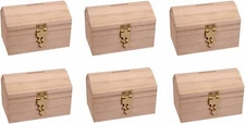 6 Unfinished Wood Treasure Box Savings Banks w/ Coin Slot, Hinges, Locking Clasp