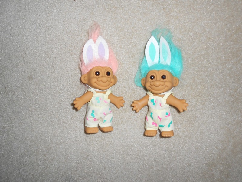 2 Vintage Russ Easter Bunny  Pair of 5 inch Troll Dolls  with Ears