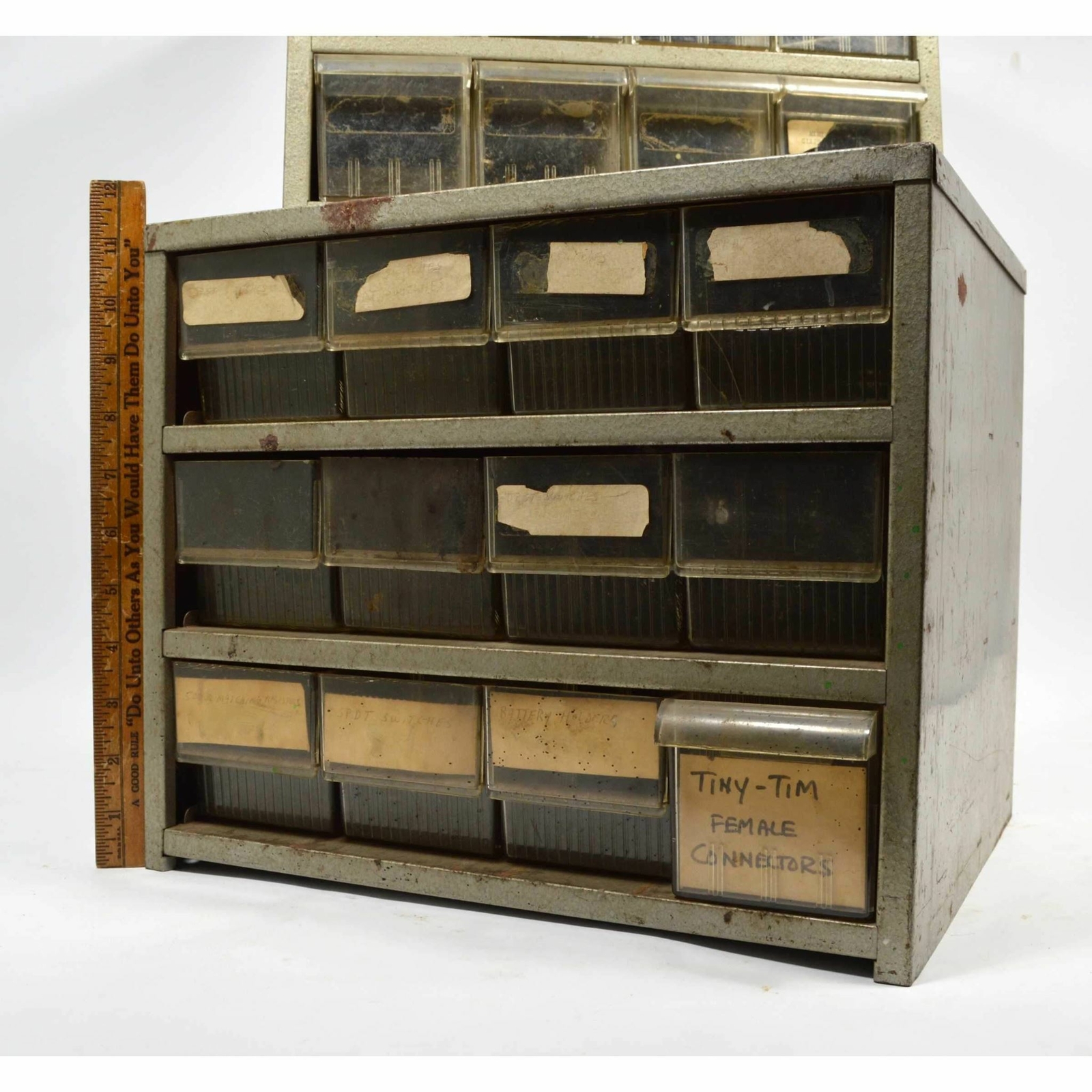 Vintage AKROMILS PARTS STORAGE Lot of 2 Gray 12DRAWER BINS