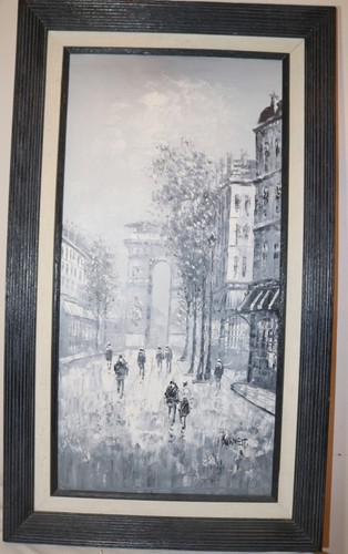 vintage original C. Burnett B&W abstract expressionism city scape oil painting. - Picture 9 of 12