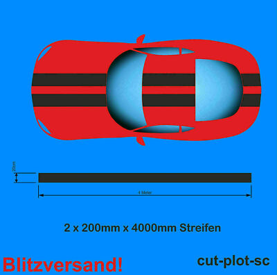 2 Stk - Rallystreifen Autofolie 20cm x 400cm -Schwarz glänzend Viperstreifen CGR