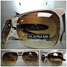 Men's CLASSIC VINTAGE RETRO Hardcore Hip Hop Rapper Style SUN GLASSES Gold Frame