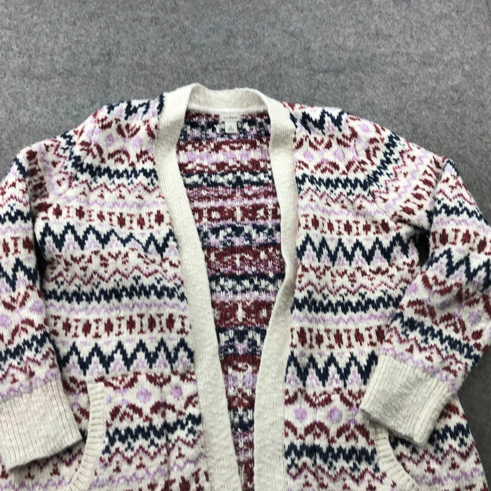 Cardigã feminino LL Bean suéter grande branco ilha justa malha jumper aberto - Imagem 4 de 4