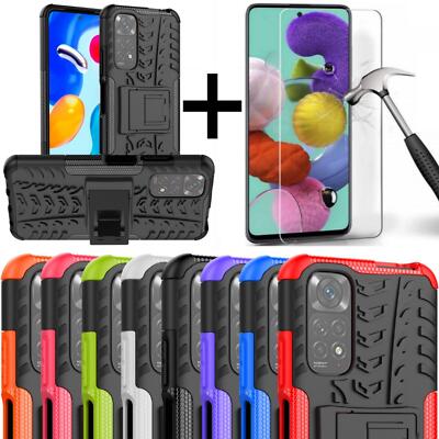 Für Xiaomi Redmi Note 11 4G Hülle, Slim Stoßfest Ständer Cover + Hartglas
