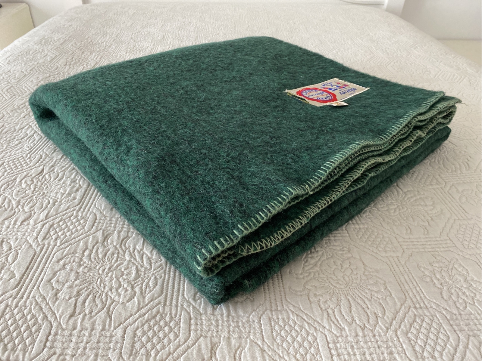 Vintage Van Wyk Holland Single Wool Blanket Green / Black 220 cm x 160