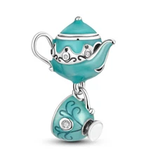 MULA European Silver Plated Charm AAA CZ Green Enamel Teapot For Women Bracelet