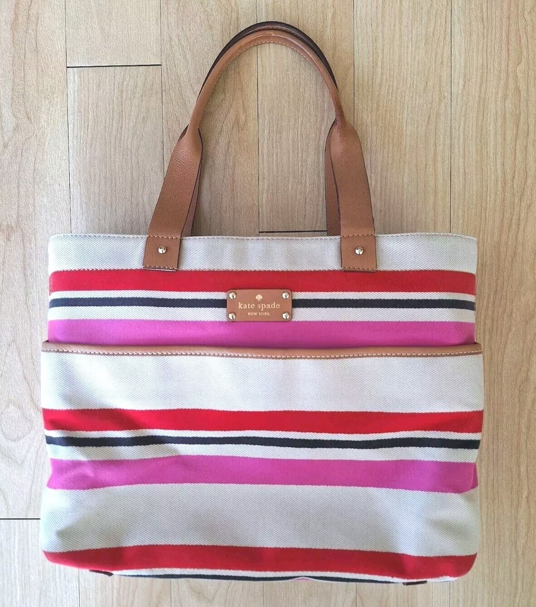 Kate Spade New York Striped Leather Trim Shoulder Bag - Pink  Kate Spade Pink and Tan Striped Women\'s Bag display picture 1