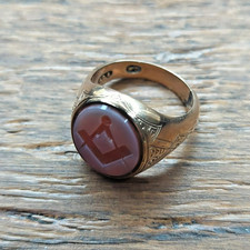 Vintage 9ct Gold Masonic Ring, 5.3g Size O Intaglio Signet Ring