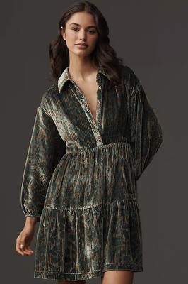 anthropologie velvet shirt dress Aelish Velvet Shirtdress
