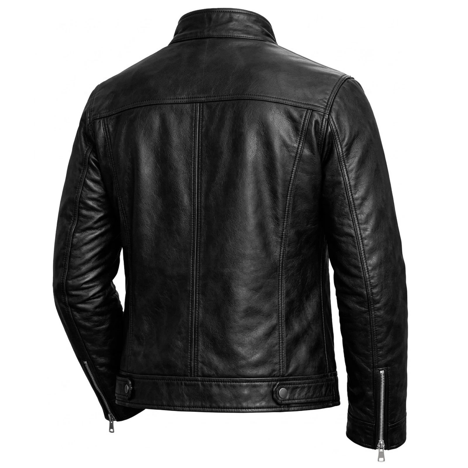 Men Black Real Leather Jacket Classic Cafe Racer Motorcycle Biker Leather Coat - product detail image 3
