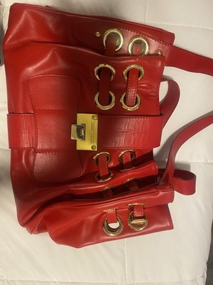 JIMMY CHOO Calfskin Ramona Tote Red Shoulder Bag