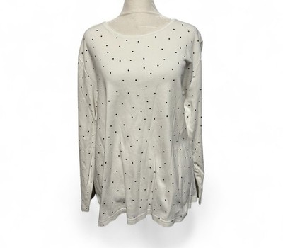 Croft & Barrow White Long Sleeve Top with Black Dots size 2X