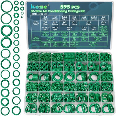 595 Pcs Air Conditioning O Ring Kit,36 Size Seal Rubber O-Rings Assortment Set f