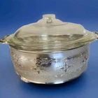 Vintage Pyrex Clear Glass Round Casserole Dish Lid Silver Plated Filigree 623-C