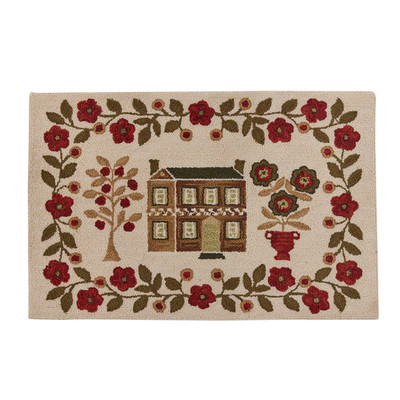 Floral House Hooked Rug Primitive Farmhouse Country