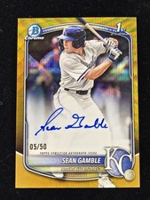 2025 Bowman Draft Chrome Sean Gamble 1st Gold Shimmer Refractor Auto 5/50 Royals