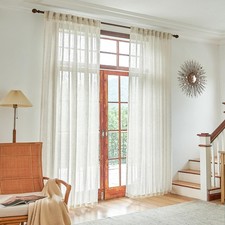 Natural Linen Beige Sheer Curtains 96 Inches Long for Living Room Farmhouse R...