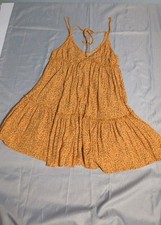 Wild Fable Womens Boho Floral Tiered Swing Mini Dress Mustard babydoll Party M