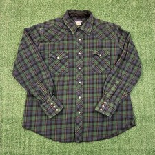 Vintage 90's Wrangler Western Pearl Snap Flannel Shirt Green Blue Plaid XL