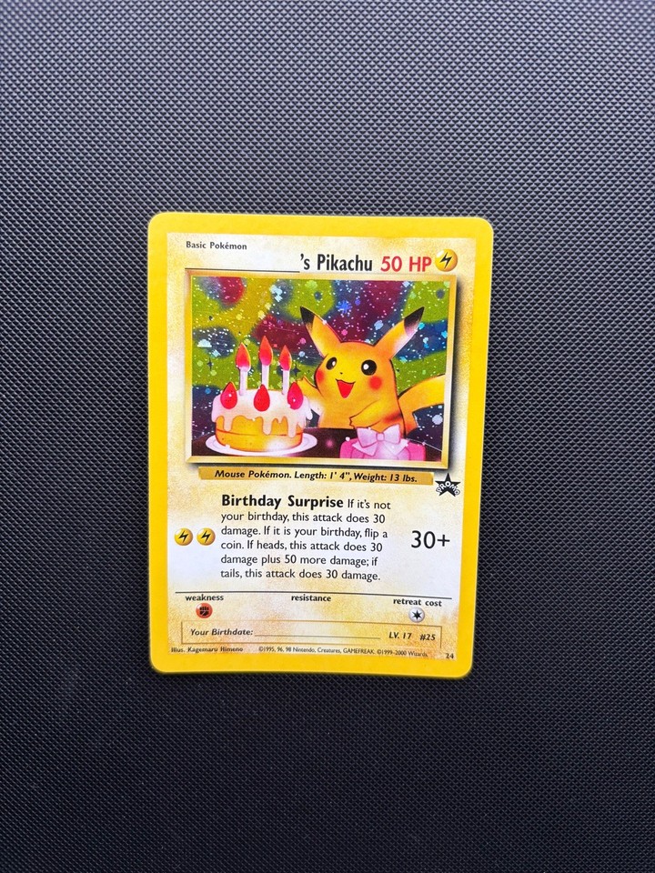 NM Pokemon TCG Happy Birthday Pikachu Card - Black Star Promo #24 Holo WOTC