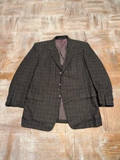 Vintage Curlee Clothes Gray Plaid 40L Sport Coat Blazer Jacket 3 Button Classic