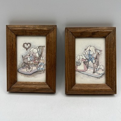 2 Miniature Country Rabbit Bunny Prints Cottage Core 90s Granny Gallery Wall 5''