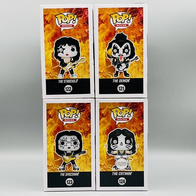 KISS Funko Pop Complete Set of 4 Vinyl Figures 121, 122, 123, 124