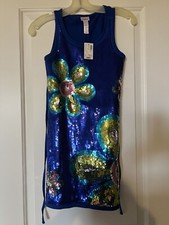 Justice Blue Sleeveless Sequins Dress With Flowers Sz 10 NWT