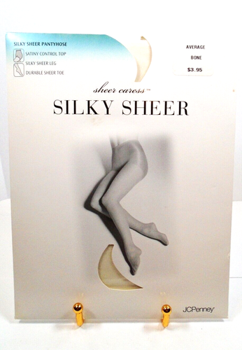 NIP JCPenney Strumpfhose Sheer Caress Silky Sheer Satin Control Top Knochen Durchschnittlich