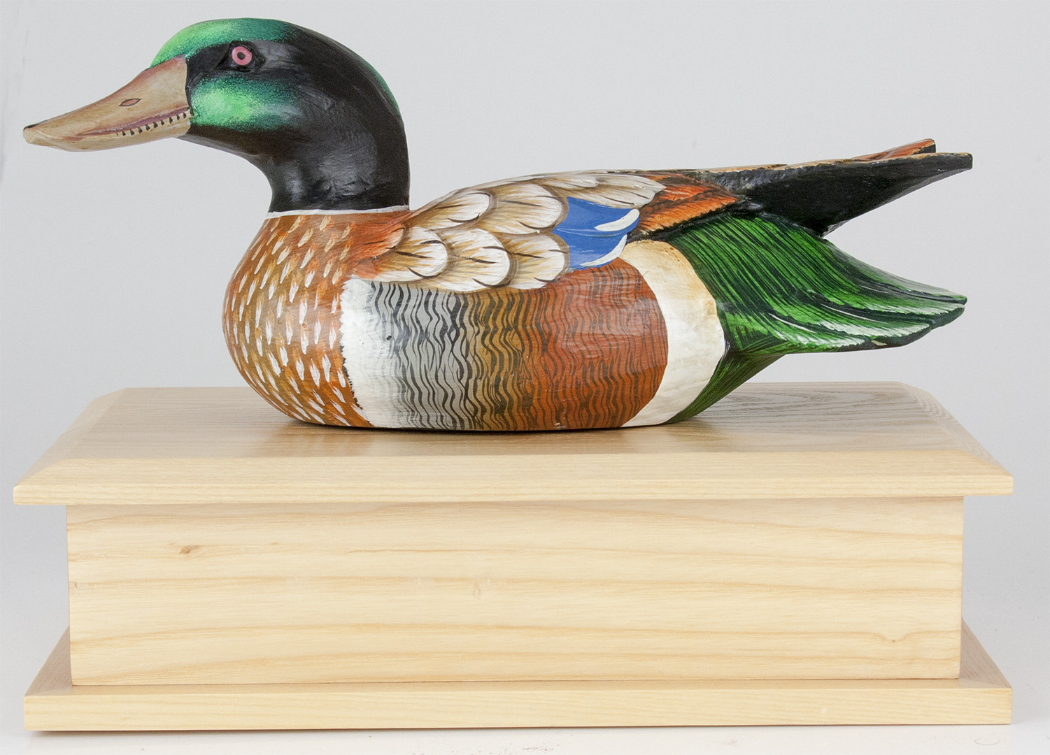 115 Cubic inch Duck Decoy Urn Male/Oak Box for Cremation Ashes NO