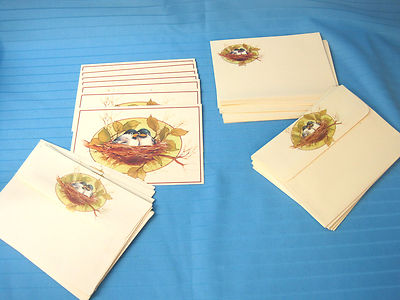 Regency 7 Note Cards, 20 Stationery Folded Sheets & Envelopes Spring Bird Design