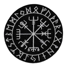 VIKING COMPASS PATCH Vegvisir IRON-ON EMBROIDERED ICELANDIC NORSE RUNE - WHITE