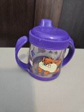 Vintage 90s Gerber Baby Looney Tunes Taz Tasmanian Devil Purple Sippy Cup